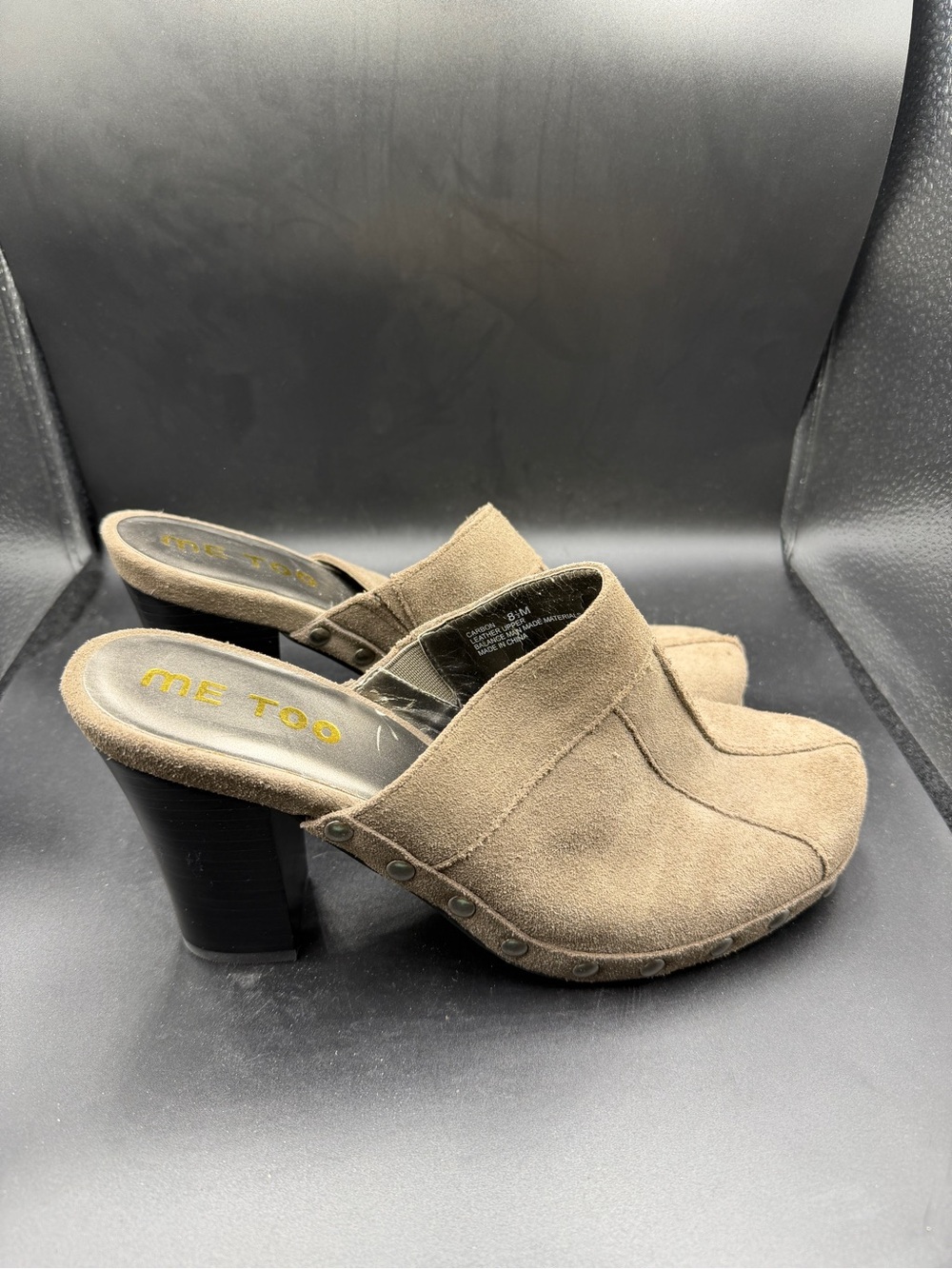 Me Too Taupe Suede High-Heel Mules